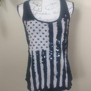 Express American flag sequined tank top